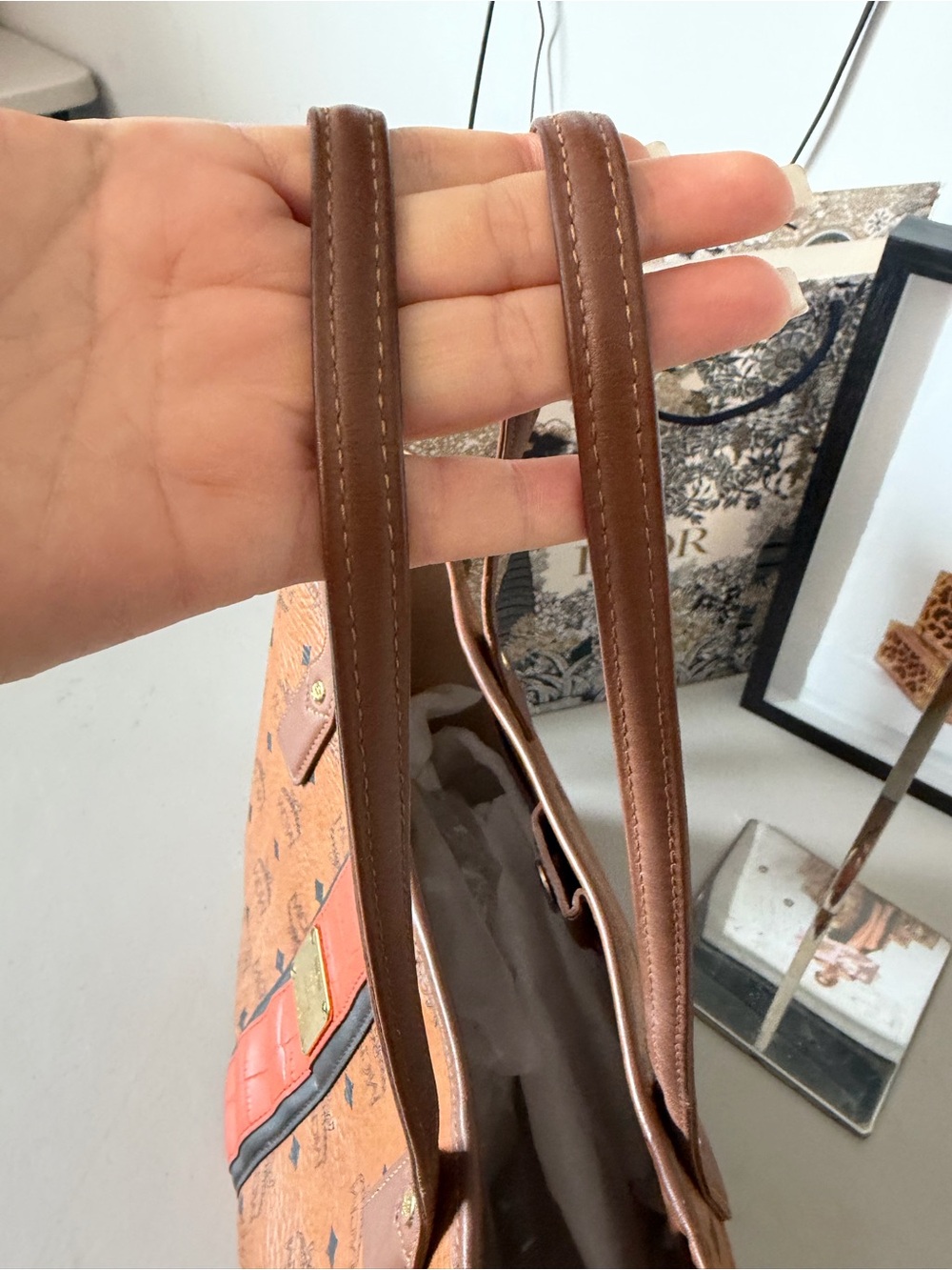 MCM Visetos Shopper Tote – Cognac with Orange Center Stripe - Picture 8 of 11